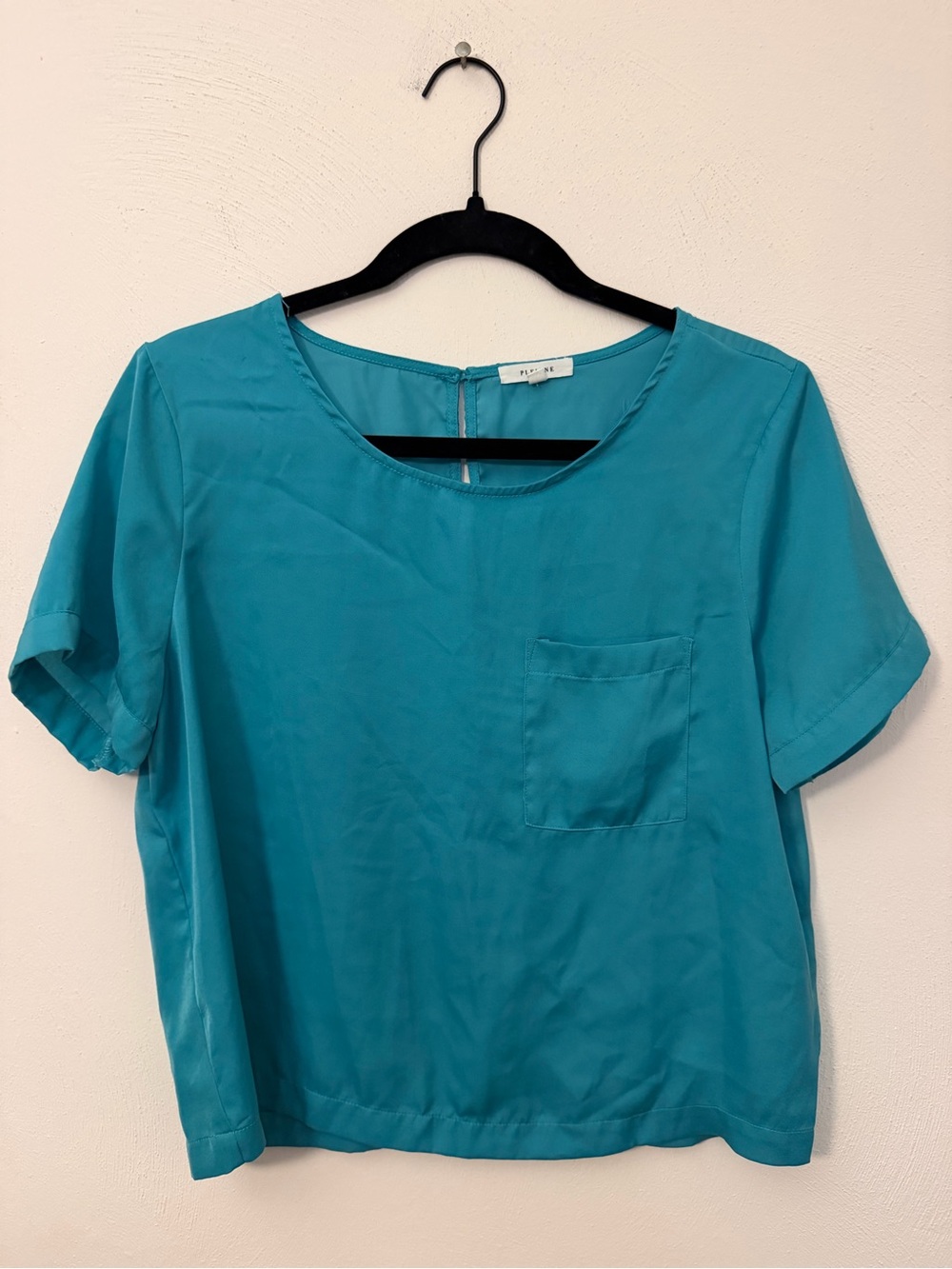 104 - Pleione Teal Short-Sleeve Pocket Blouse